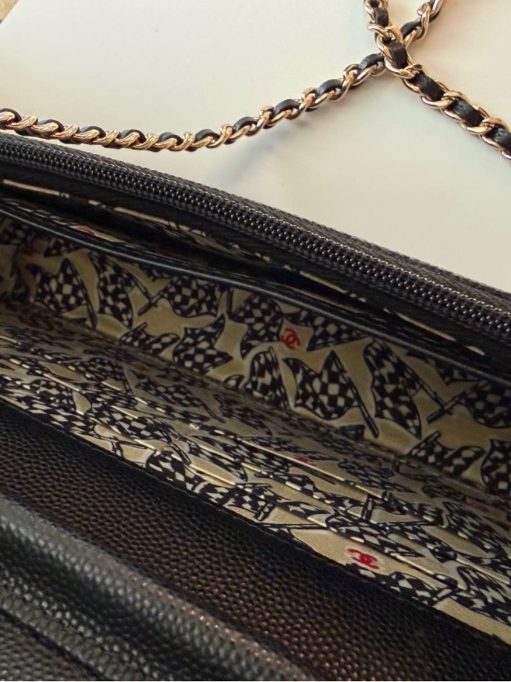 CHANEL Black Quilted Crossbody Wallet with Champagne Gold CC - Picture 9 of 11